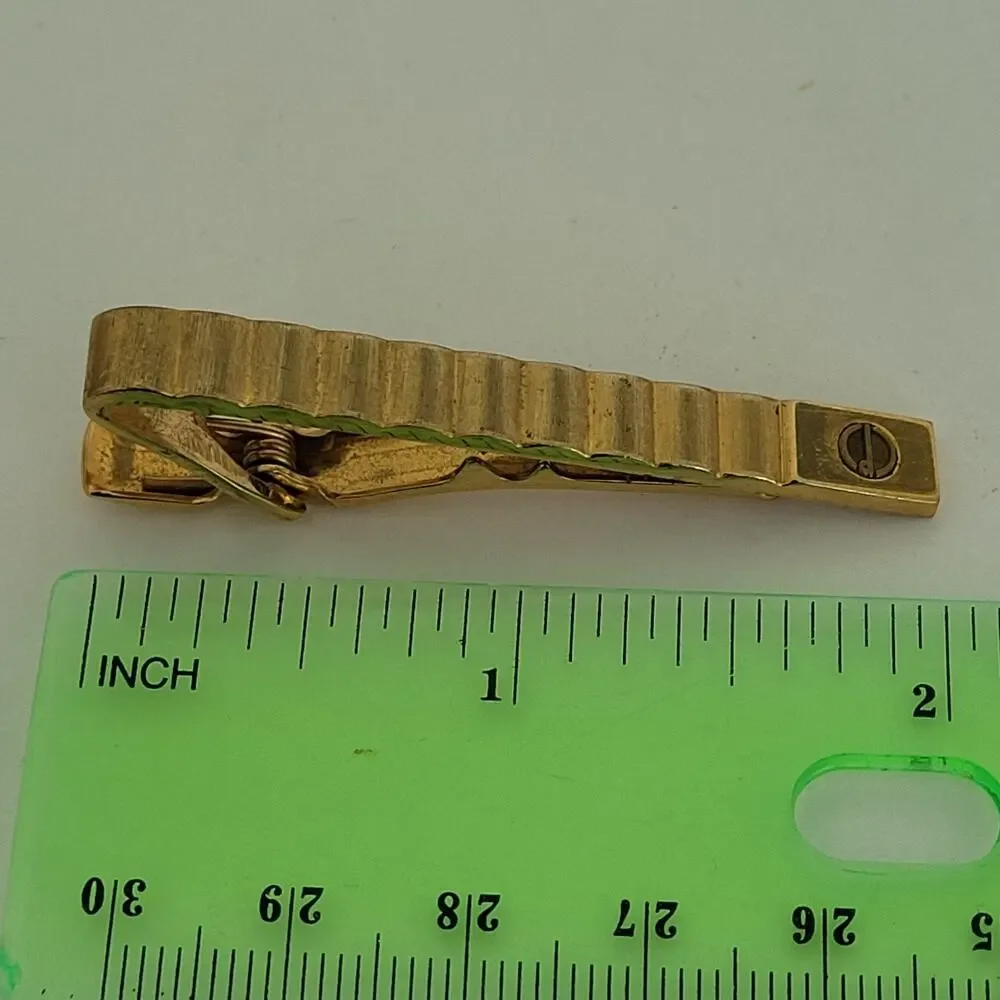 Dunhill Vintage Striped Tie Clasp Clip Bar Gold Retro Geometric Minimalistic